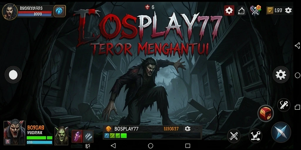 Screenshot gameplay BOSPLAY77 yang menampilkan suasana gelap dan menegangkan.