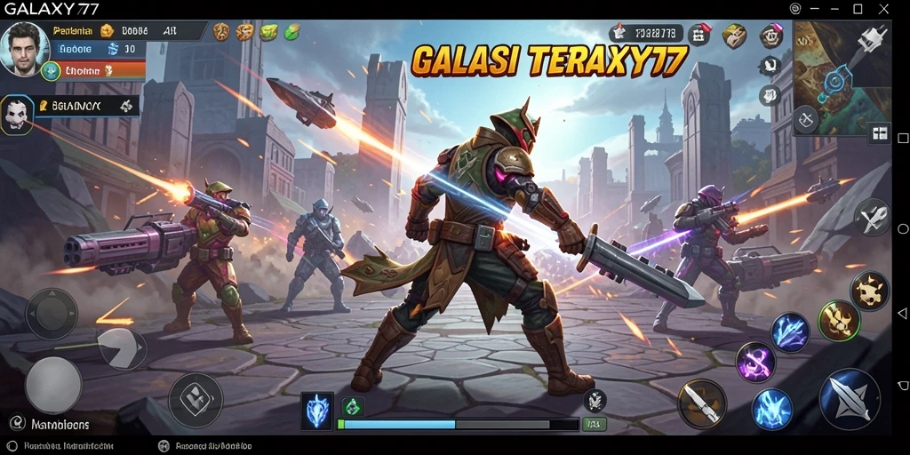 Tampilan gameplay menakjubkan dalam GALAXY77 Tower Defense.