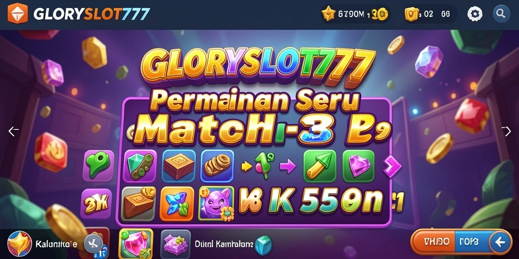 Screenshot gameplay GLORYSLOT777 menunjukkan momen seru permainan Match-3.