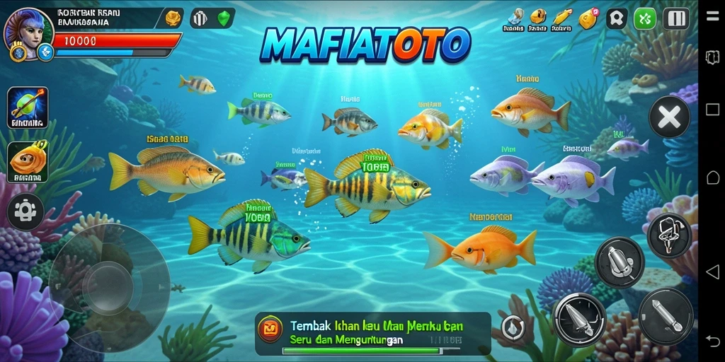 Tampilan gameplay seru dalam MAFIATOTO saat menembak ikan.
