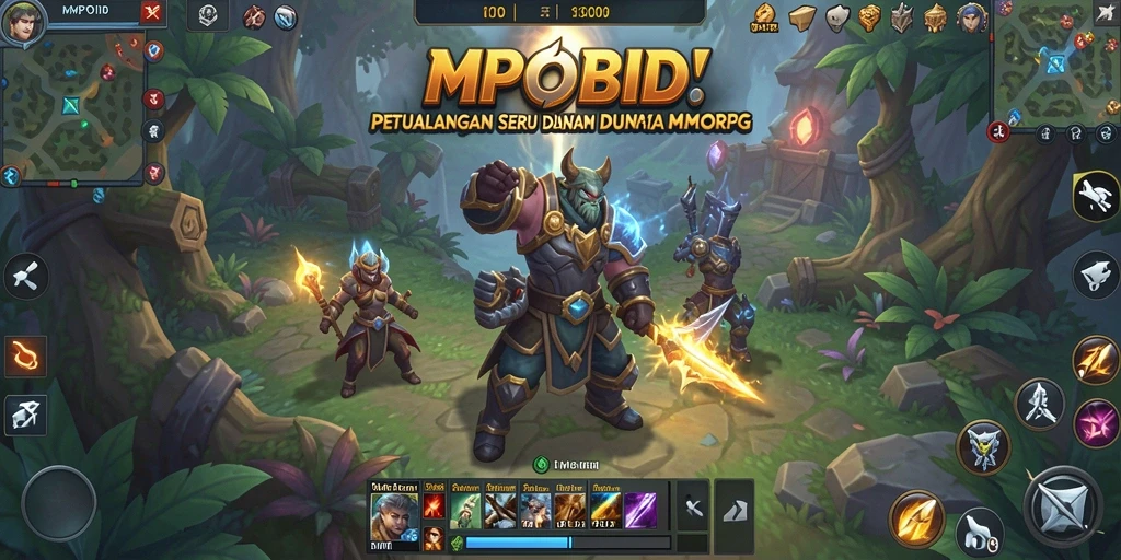 Screenshot MPOID menampilkan karakter bertarung melawan monster di dunia fantasi.