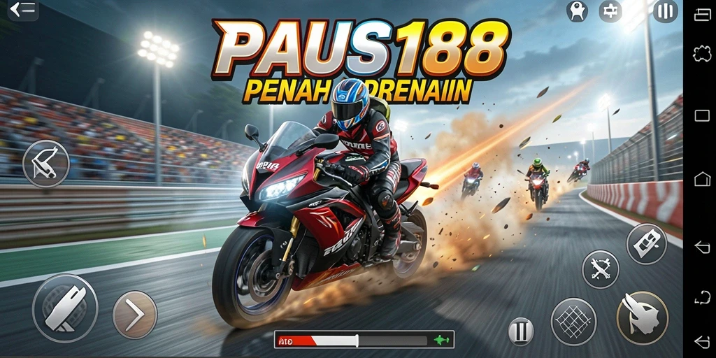 Tampilan gameplay seru dalam PAUS188 saat balapan motor.