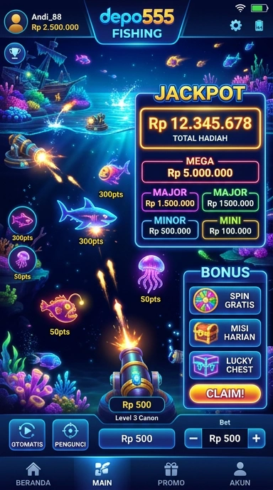 Tampilan utama aplikasi depo555 yang intuitif.